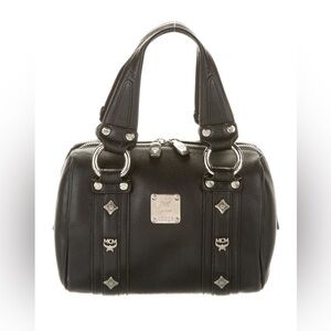 MCM Black Leather Boston Satchel Bag Silver Hardware Made in Korea Authentic